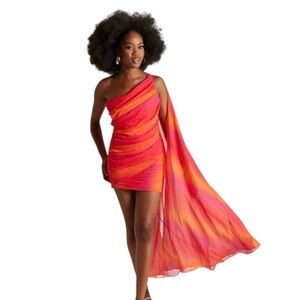 YAURA Folake Mini Dress with Cape in Sunset Print Size UK 8 / US S